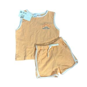 Zara Peach Sleeveless Top & Shorts Matching Set with White Trim